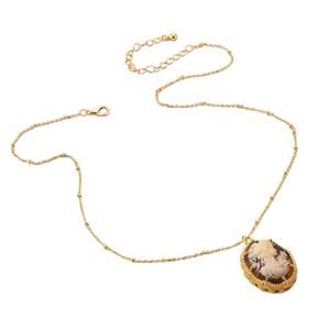 Vintage VTG Styled Cameo Necklace Gold-Plated Ornate Oval Frame Orange/Red NWOT